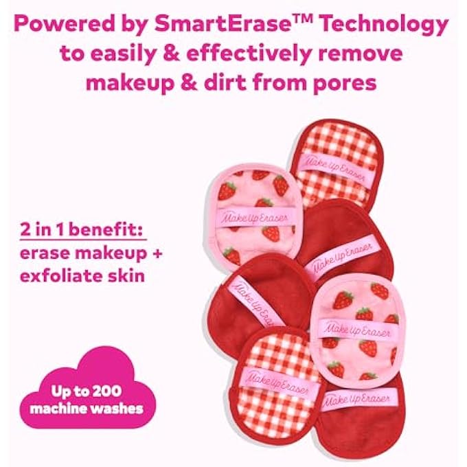 Makeup Eraser الأصلي ، مجموعة 7 أيام ، امسح كل المكياج باستخدام الماء فقط ، بما في ذلك الماسكارا المقاومة للماء ، كحل العين ، الأساس ، أحمر الشفاه ، واقي الشمس ، والمزيد! حقول الفراولة ، 7 قطع. - Image 2